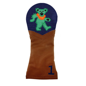 Dancing Bear Driver Headcover (Dark Navy) (Chestnut Leather)