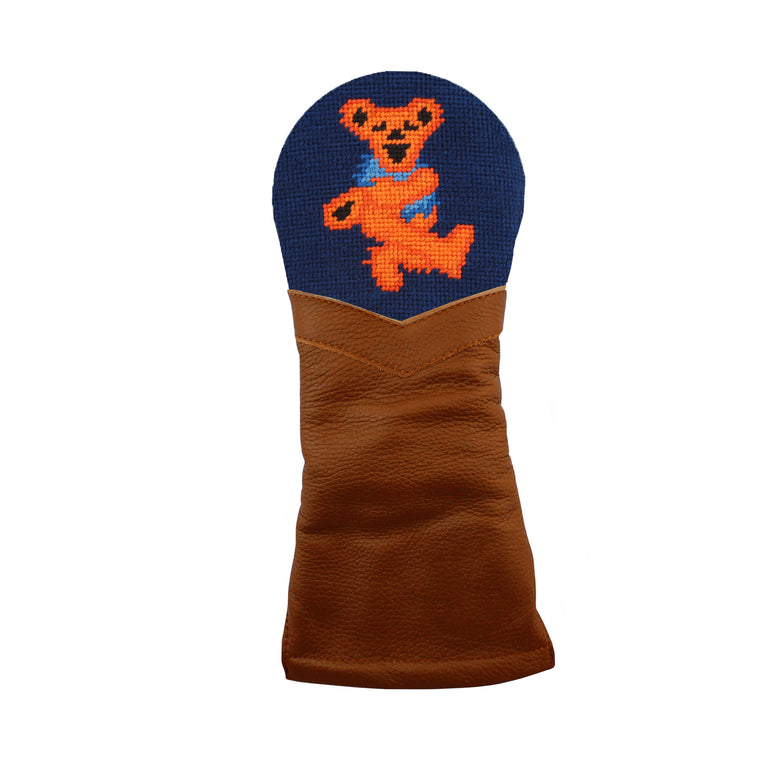 Dancing Bear Fairway Headcover (Dark Navy) (Chestnut Leather)