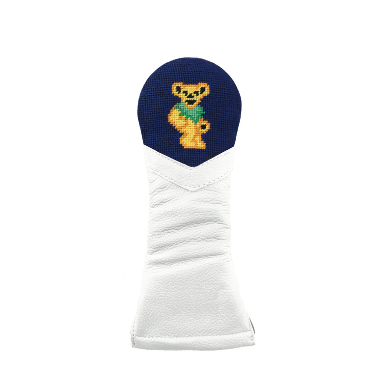 White golf headcover with Dancing bear top with dark navy background