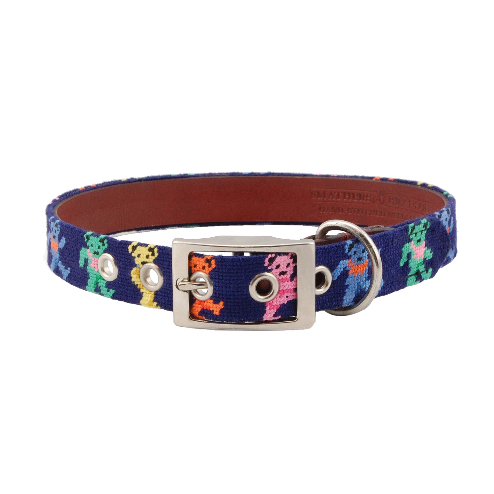 Monogrammed Dancing Bears Dog Collar (Dark Navy)