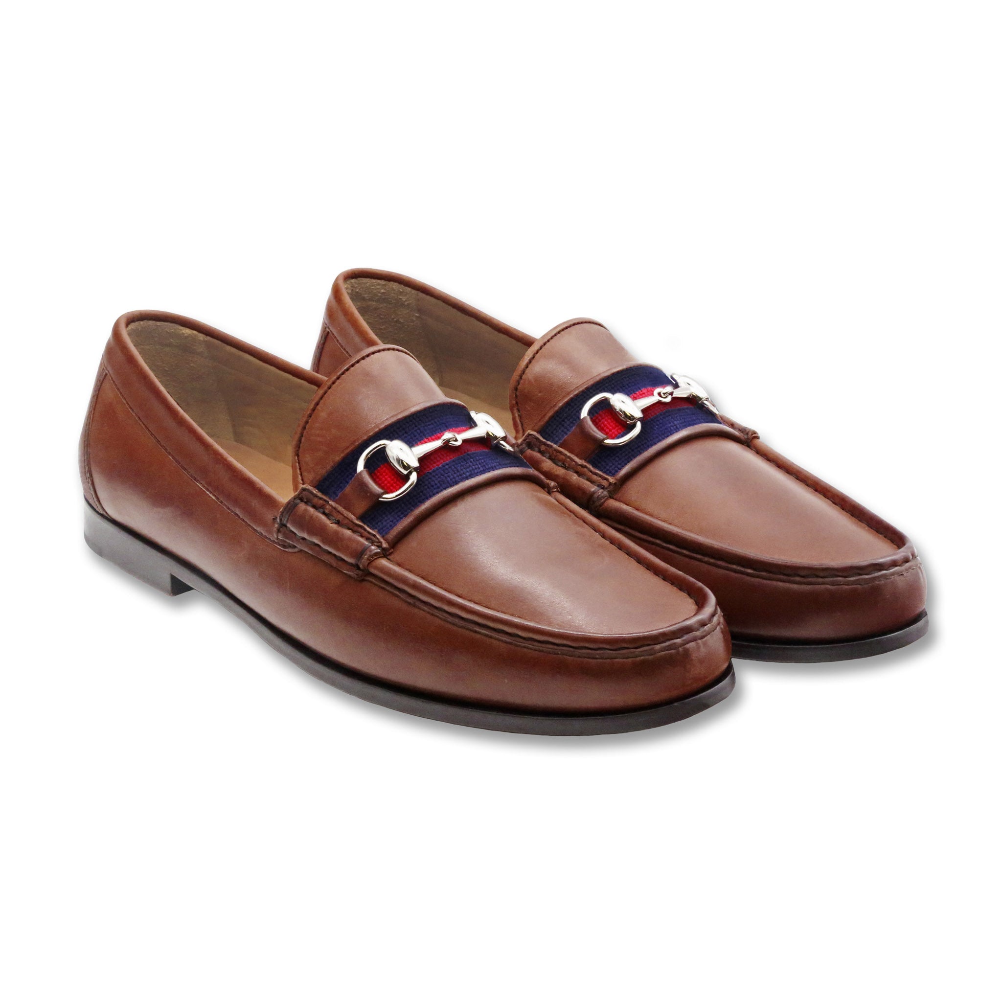 Surcingle Downing Bit Loafers (Dark Navy-Red) (Chestnut Leather)