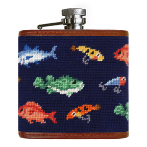 Fish and Tackle Pattern Flask (Dark Navy)