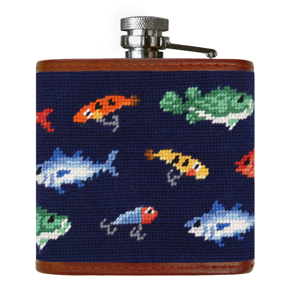Fish and Tackle Pattern Flask (Dark Navy)