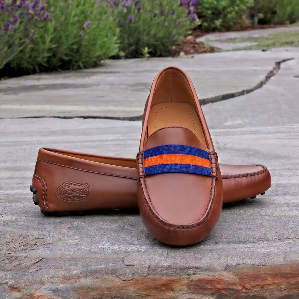 University of Florida Surcingle Driving Shoes (Royal-Orange) (Chestnut Leather-Logo)