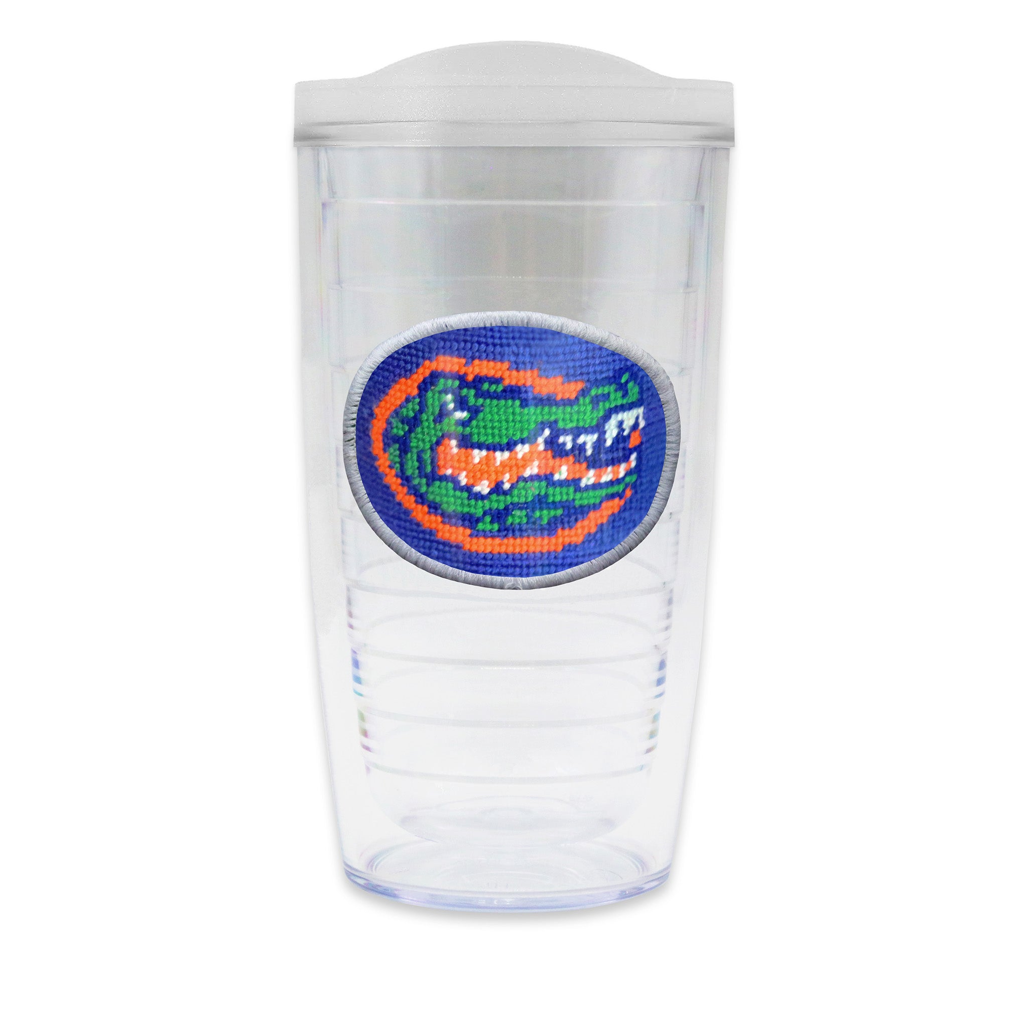 Tervis Tumbler with University of Florida logo needlepoint patch with frosted lid