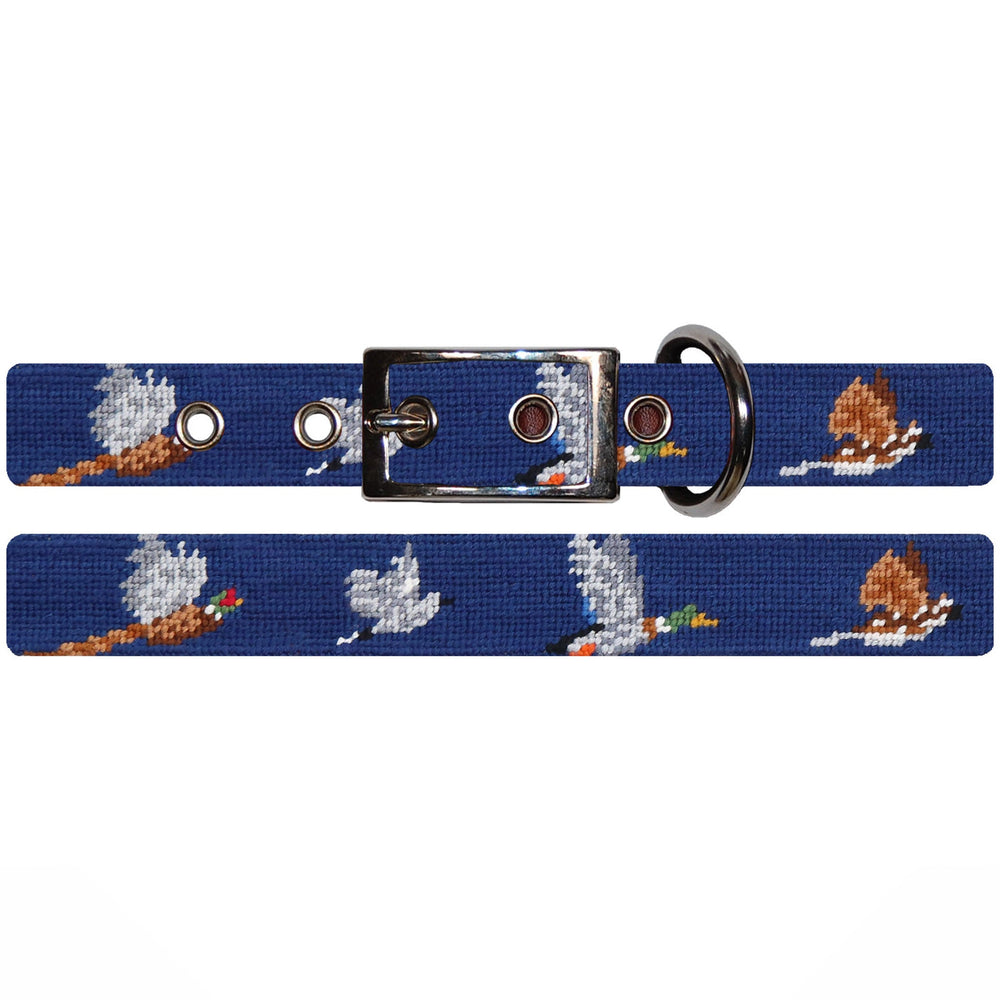 Monogrammed Game Birds Dog Collar (Classic Navy)