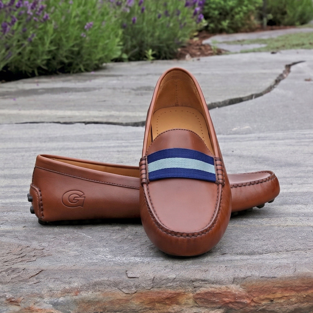 Georgetown Surcingle Driving Shoes (Classic Navy-Grey) (Chestnut Leather - Logo)