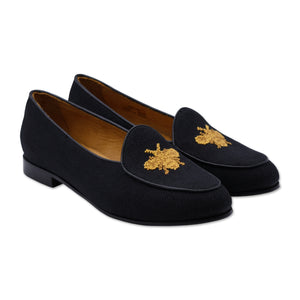 Golden Bee Women's Linen Belgian Loafers (Black Linen)