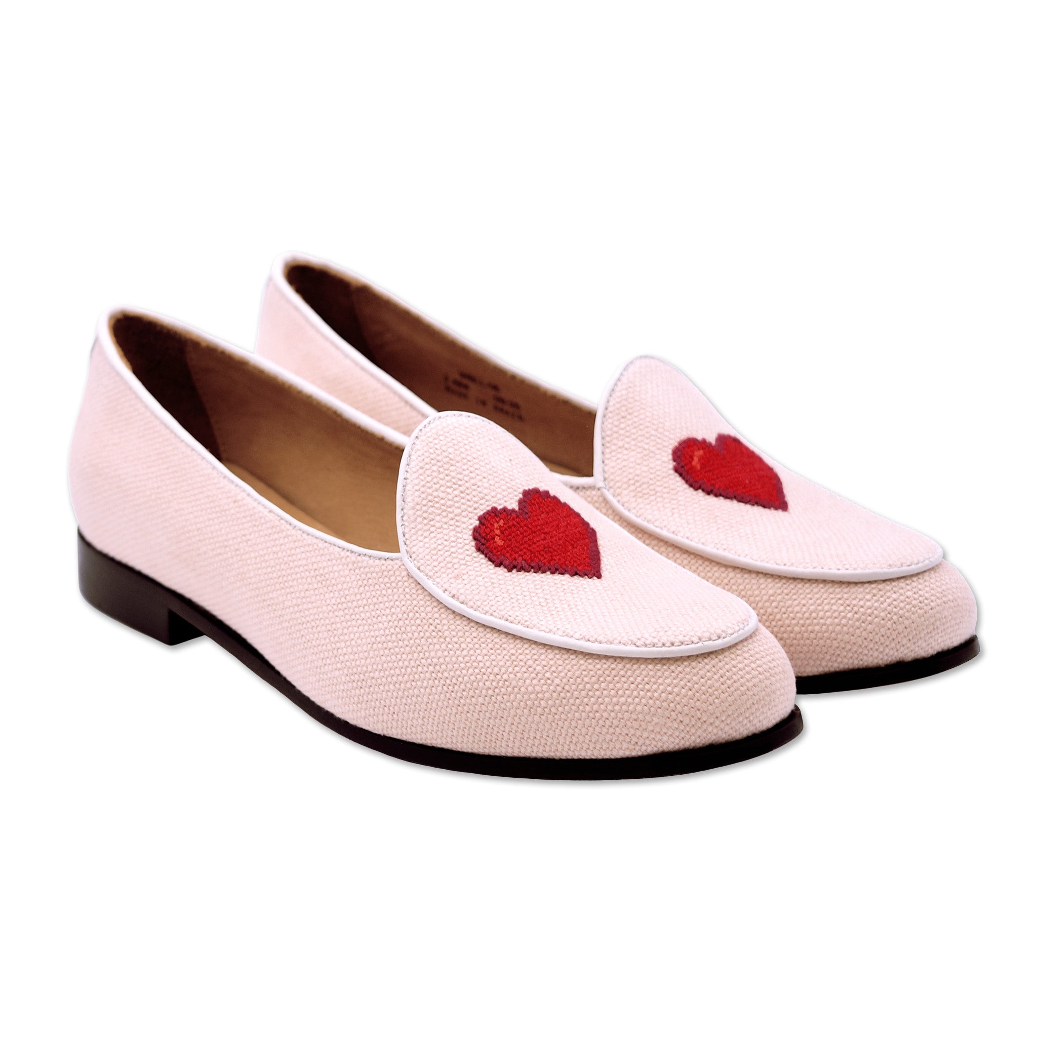 Heart Women's Linen Belgian Loafers (Powder Pink Linen)