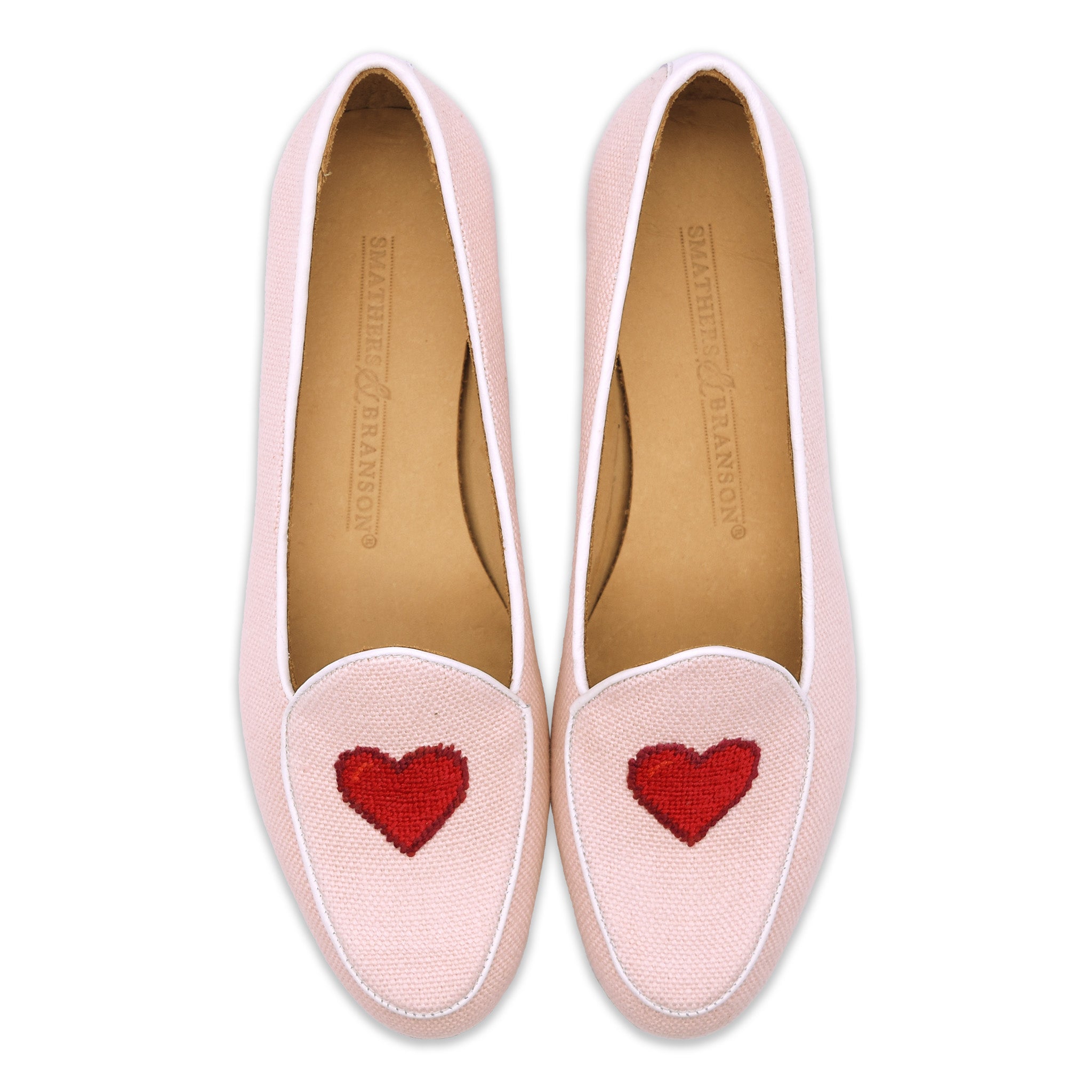 Heart Women's Linen Belgian Loafers (Powder Pink Linen)