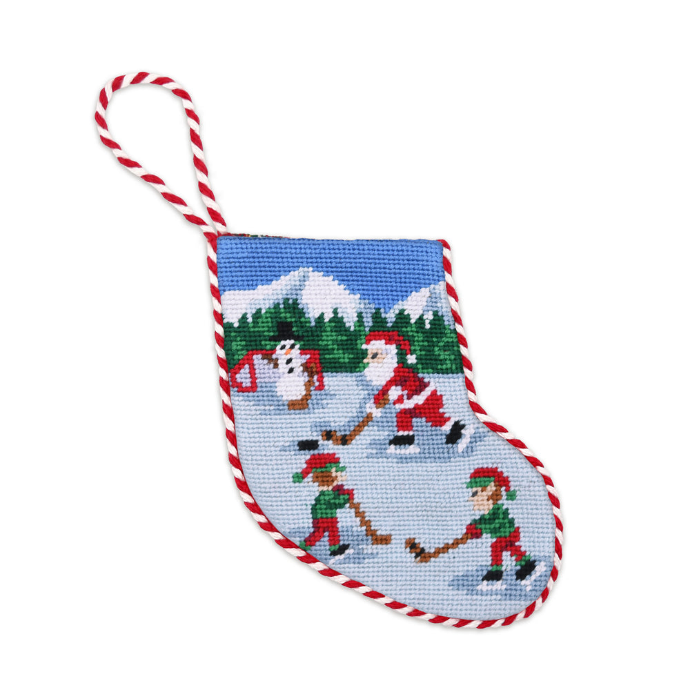 Hockey Santa Stocking Ornament (Red-White Cord)