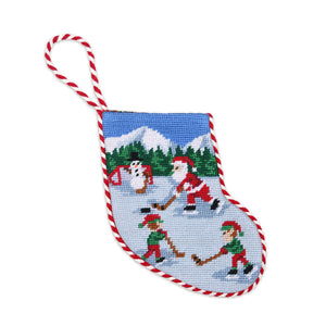 Hockey Santa Stocking Ornament (Red-White Cord)