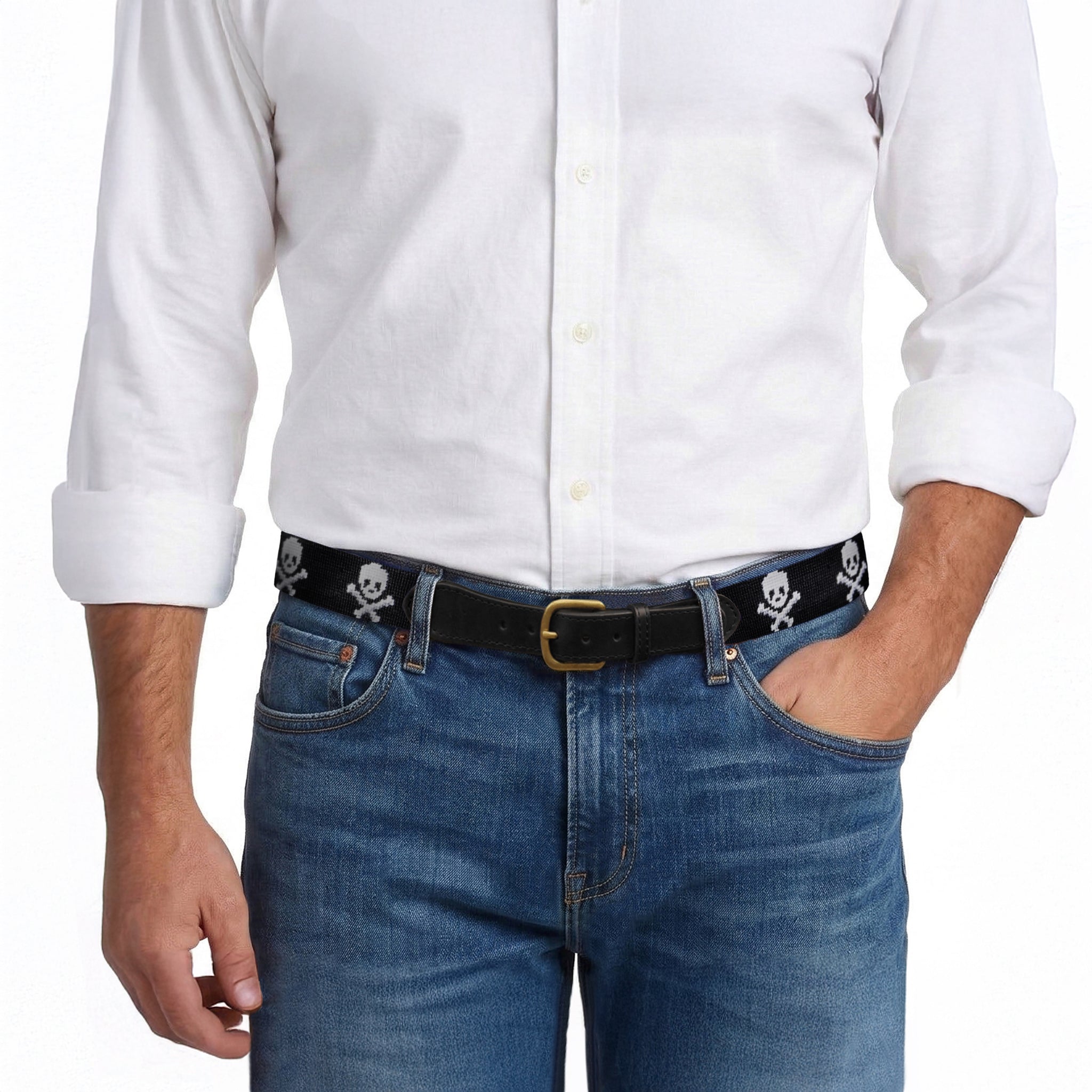 Jolly Roger Belt (Black) (Black Leather)