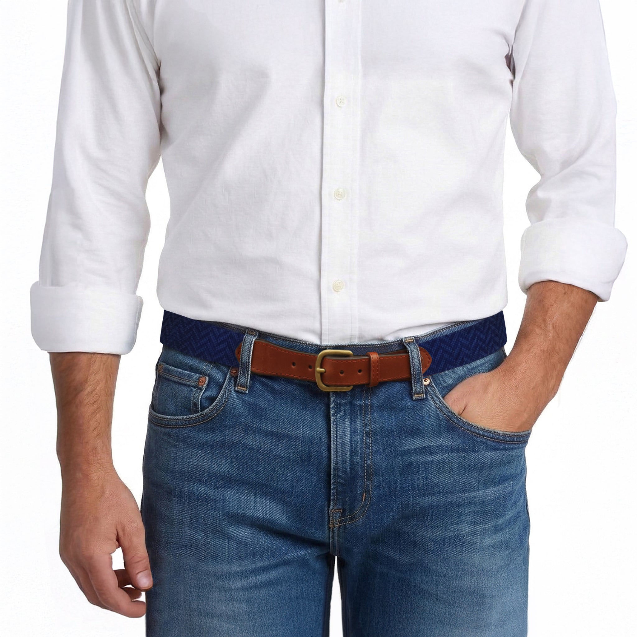 Navy Herringbone Belt