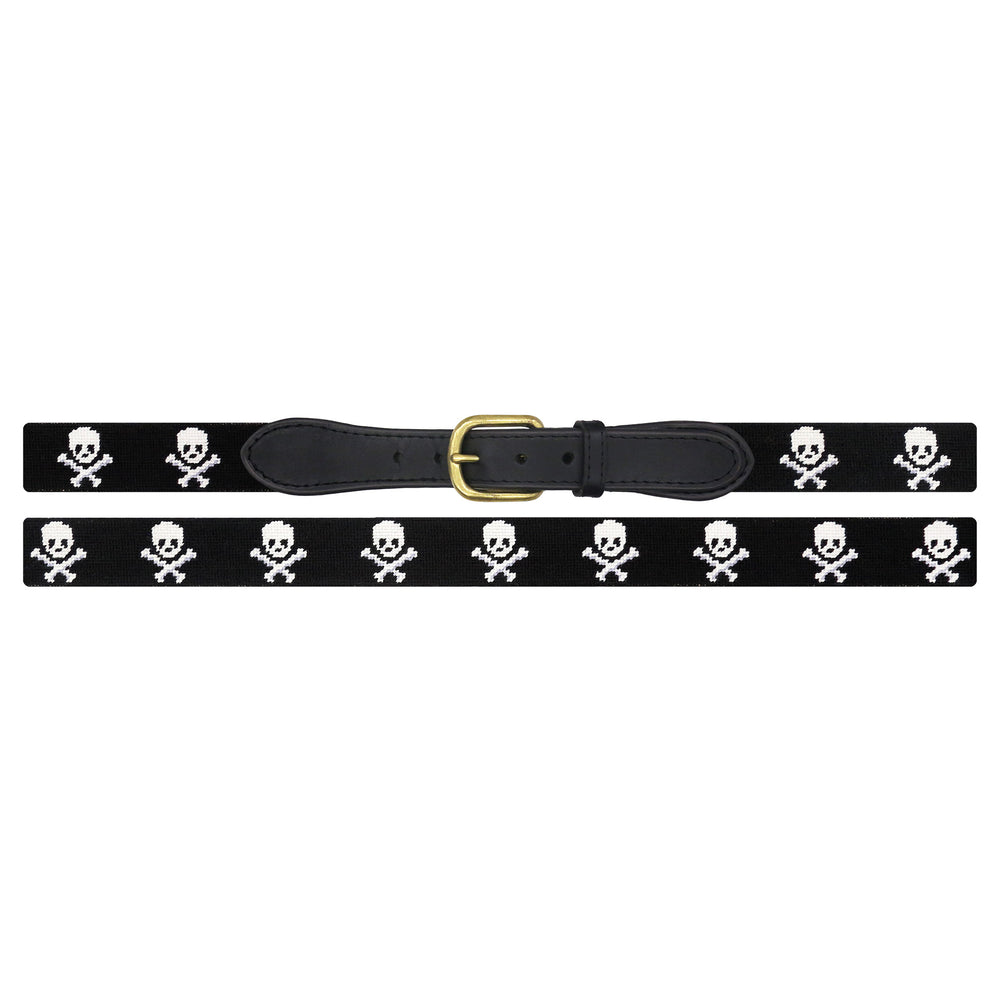 Black belt with skull and crossbones pattern on a white background