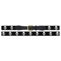 Black belt with skull and crossbones pattern on a white background