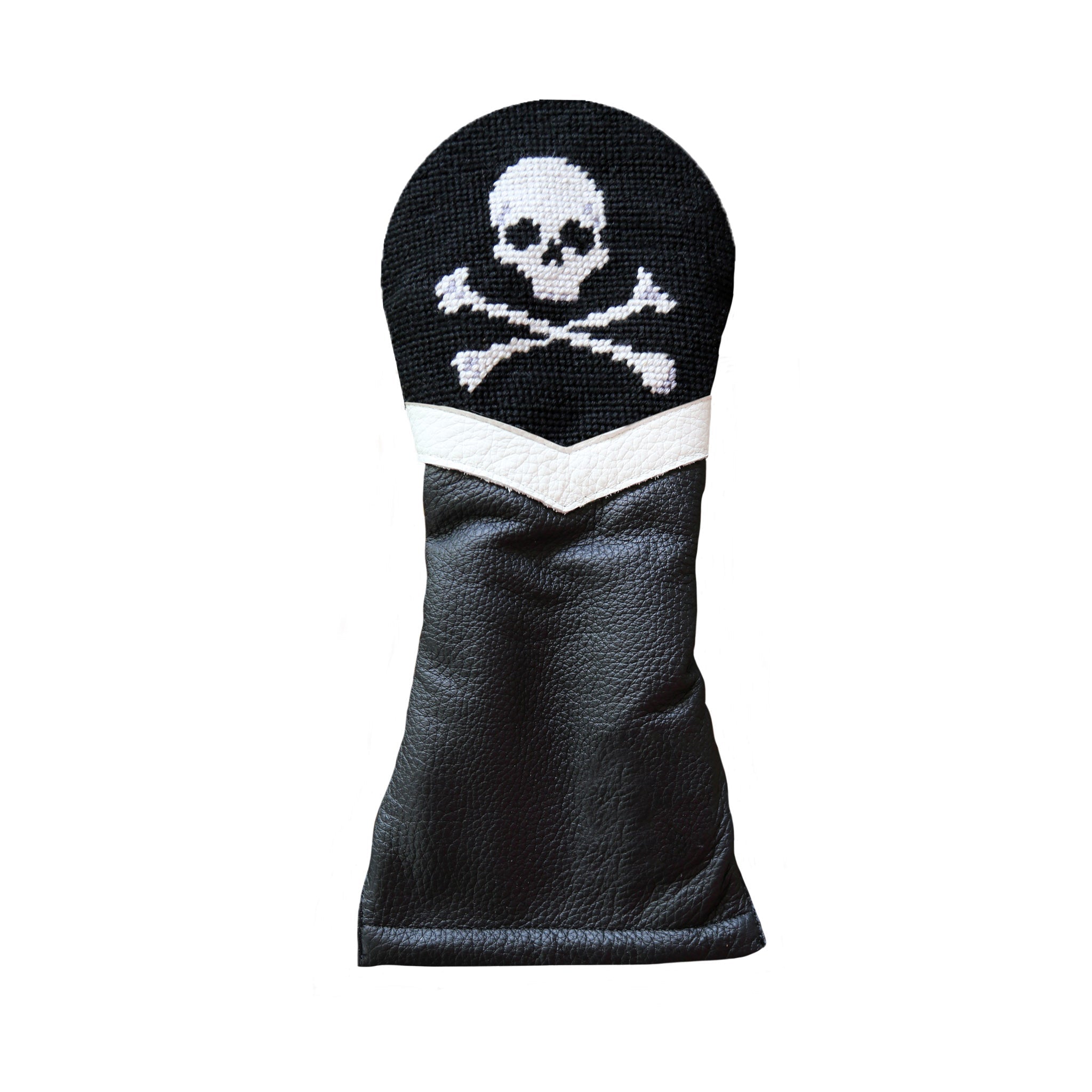 Jolly Roger Fairway Headcover (Black) (Black Leather - White Leather Stripe)