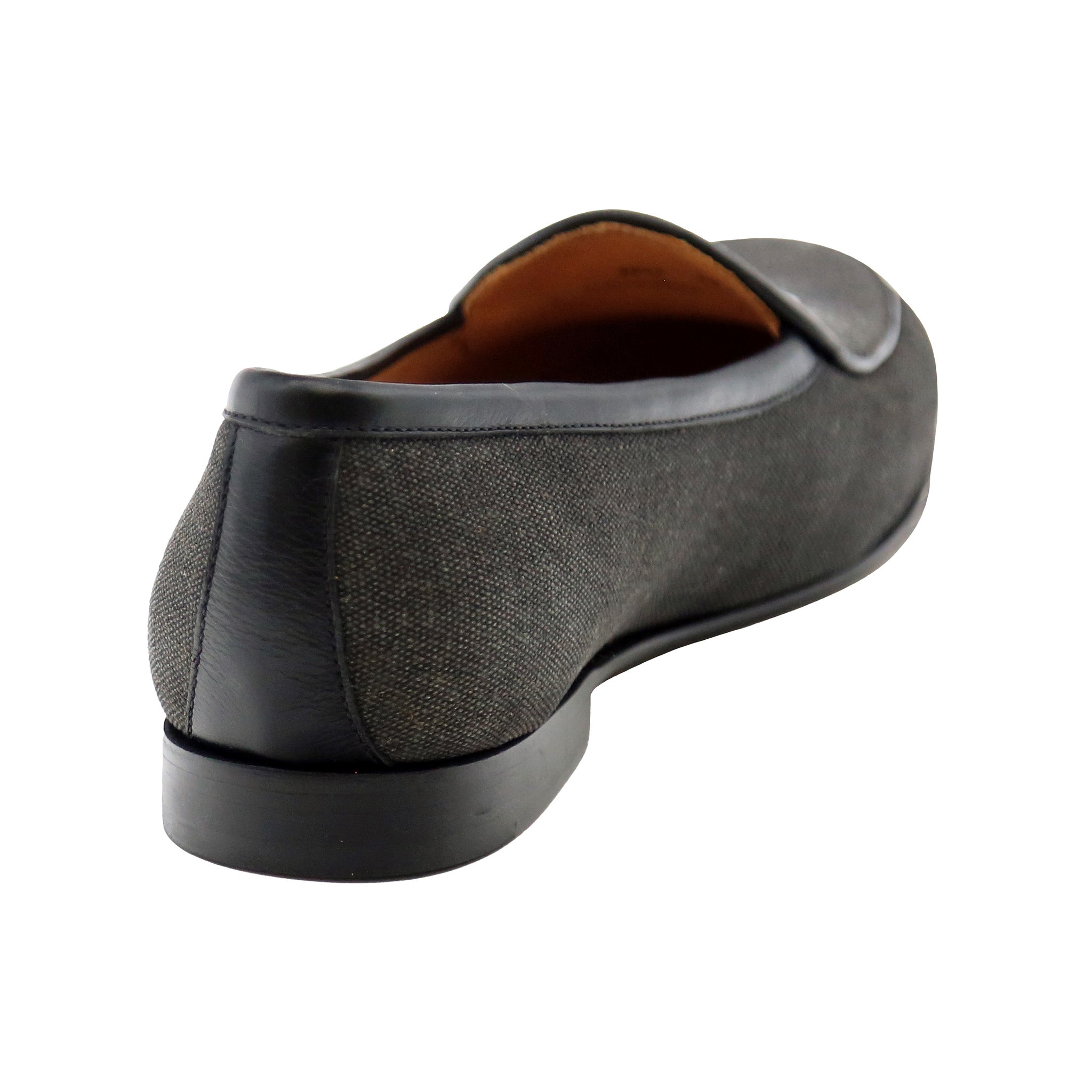 Jolly Roger Canvas Belgian Loafers (Charcoal Canvas) (Black Leather)