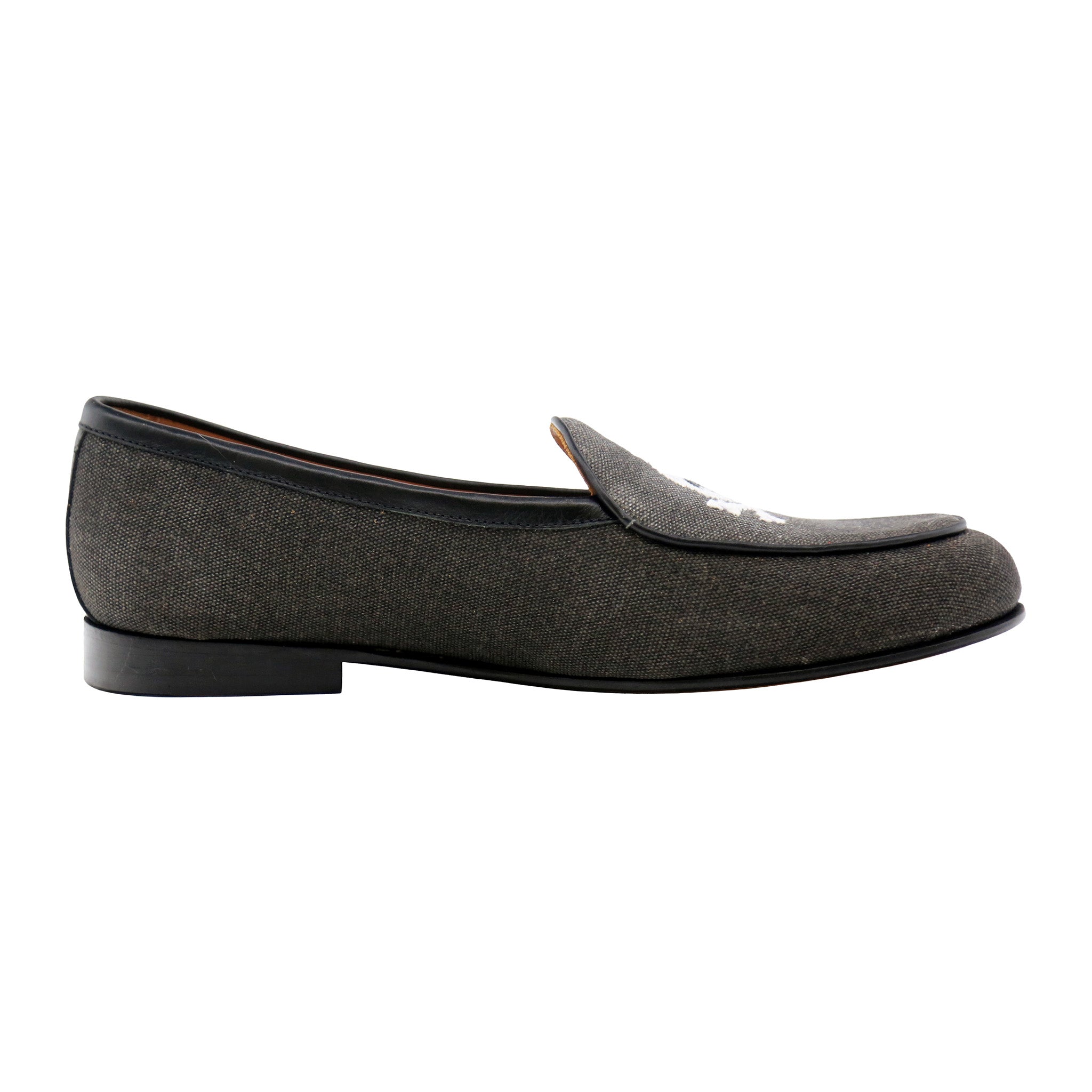Jolly Roger Canvas Belgian Loafers (Charcoal Canvas) (Black Leather)
