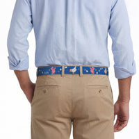 Model wearing Smathers and Branson Khaki Pants with Ham and Egging pattern, back view