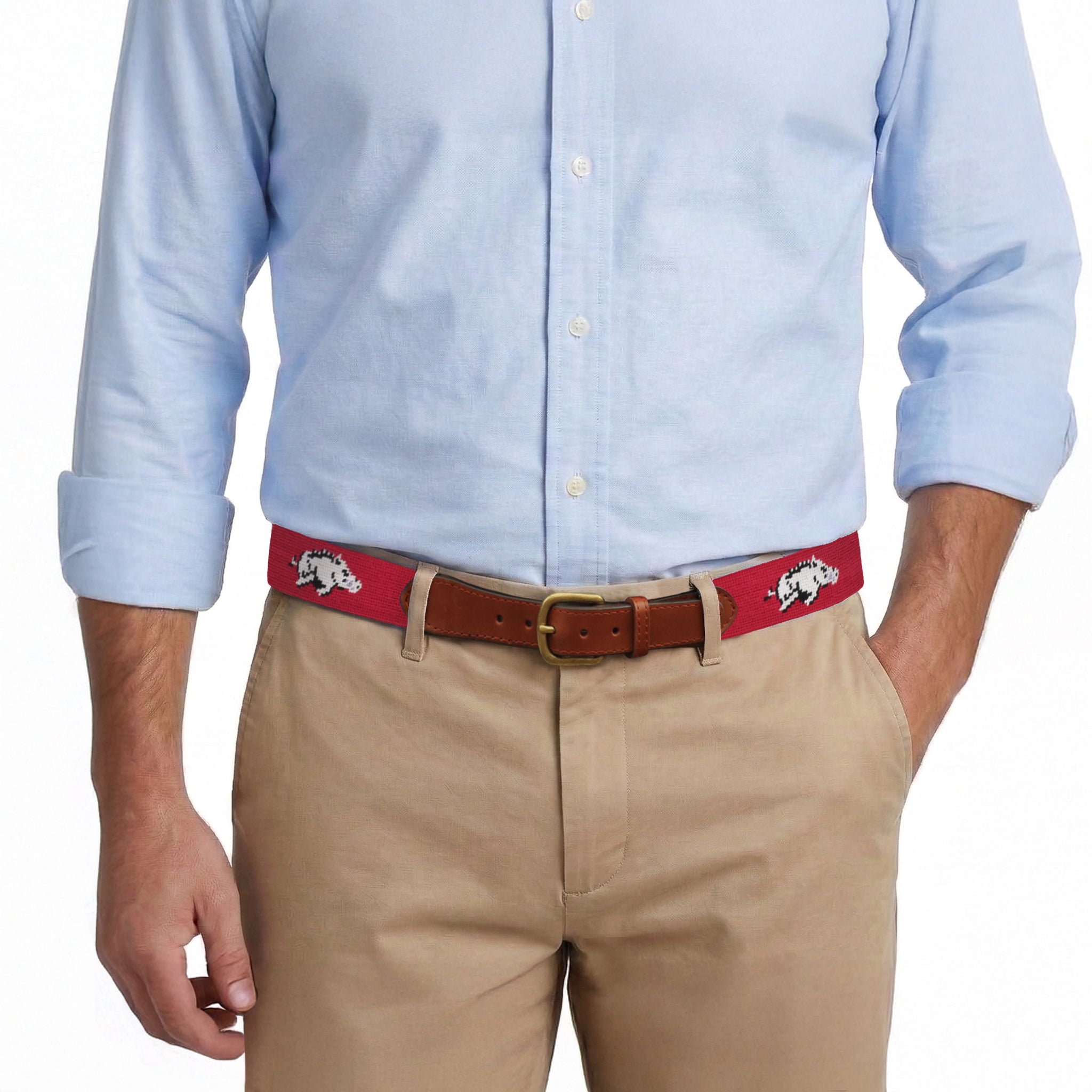 Arkansas Needlepoint Belt (Cranberry) – Smathers & Branson