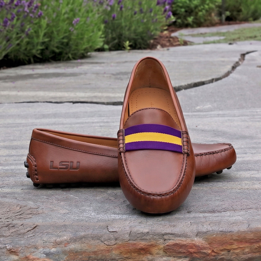 LSU Surcingle Driving Shoes (Purple-Yellow) (Chestnut Leather - Logo)