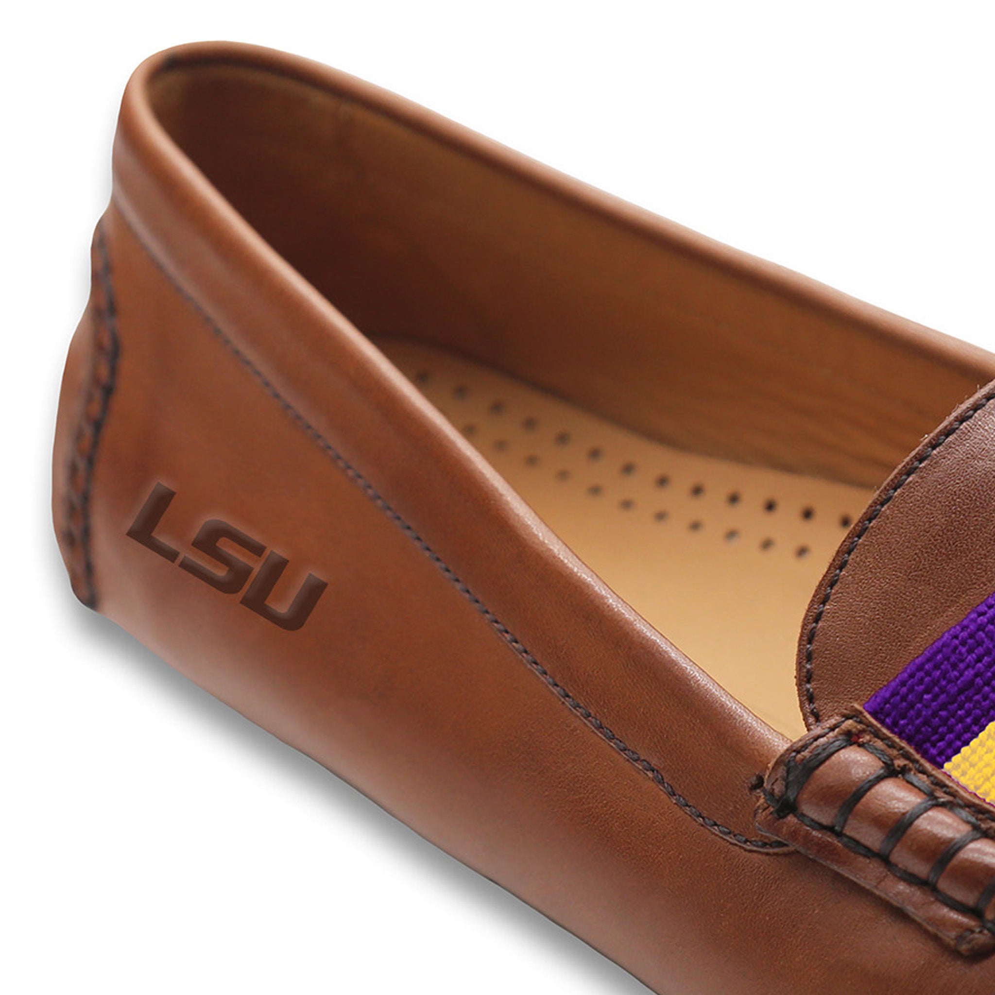LSU Surcingle Driving Shoes (Purple-Yellow) (Chestnut Leather - Logo)