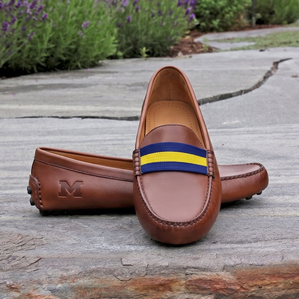 Michigan Surcingle Driving Shoes (Classic Navy-Yellow) (Chestnut Leather-Logo)