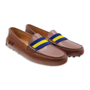 Michigan Surcingle Driving Shoes (Classic Navy-Yellow) (Chestnut Leather - Logo)