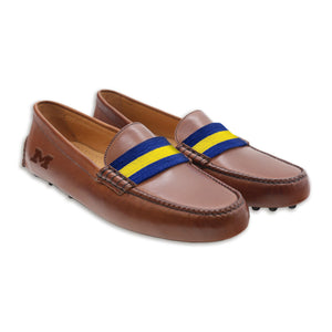 Michigan Surcingle Driving Shoes (Classic Navy-Yellow) (Chestnut Leather-Logo)