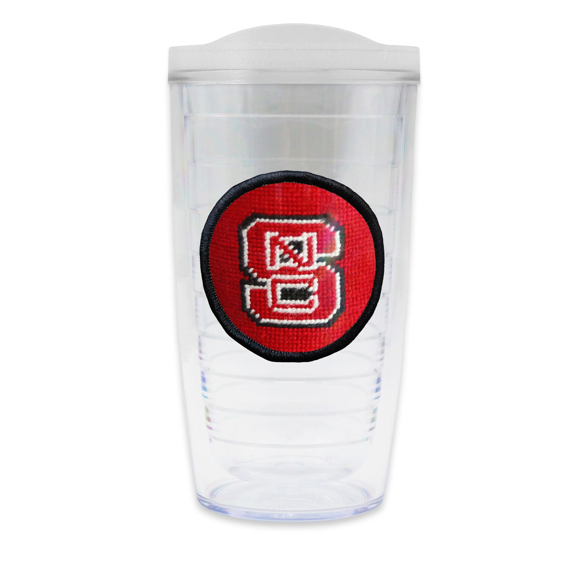Tervis Tumbler with NC State logo needlepoint patch with frosted lid