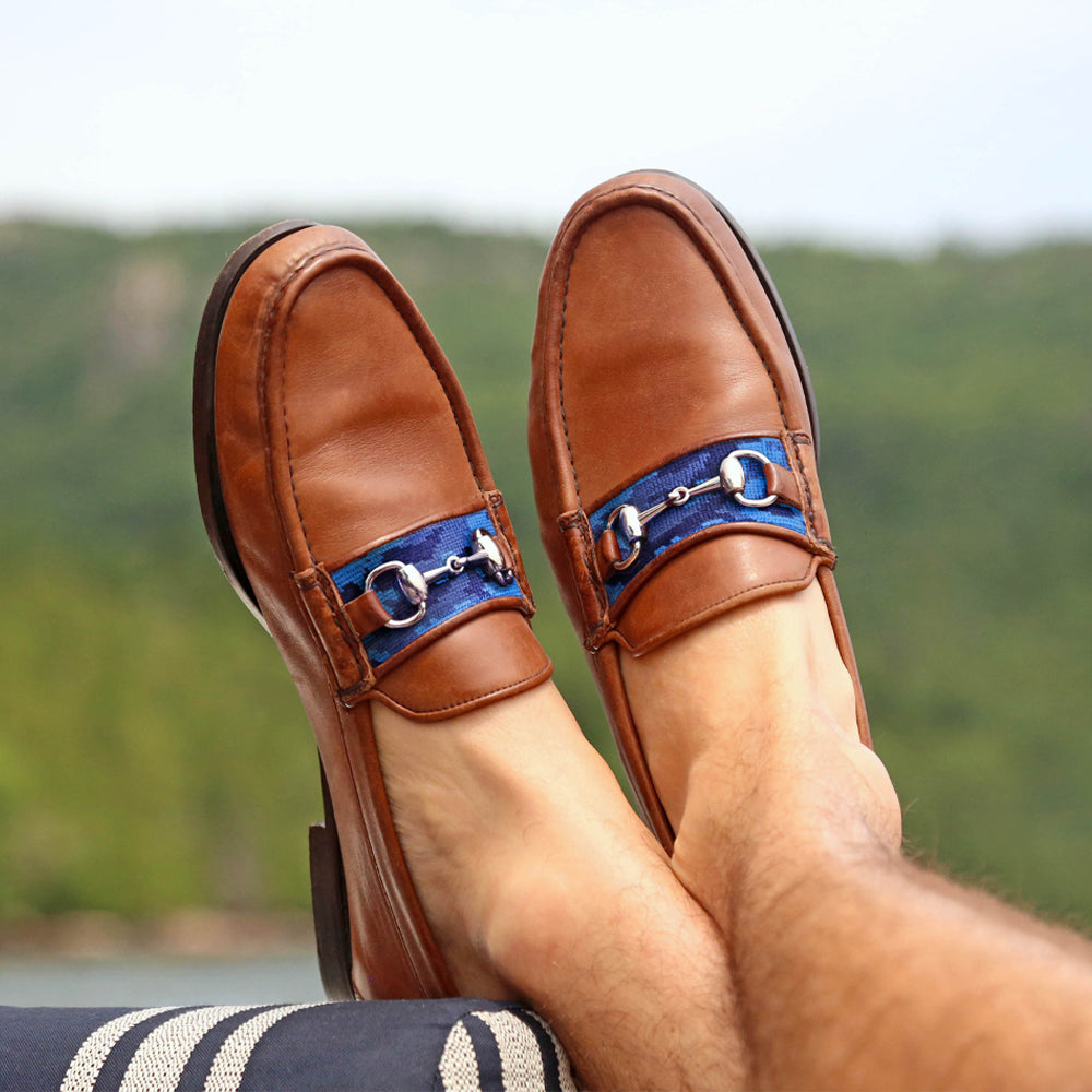 Navy Camo Downing Bit Loafers (Chestnut Leather)