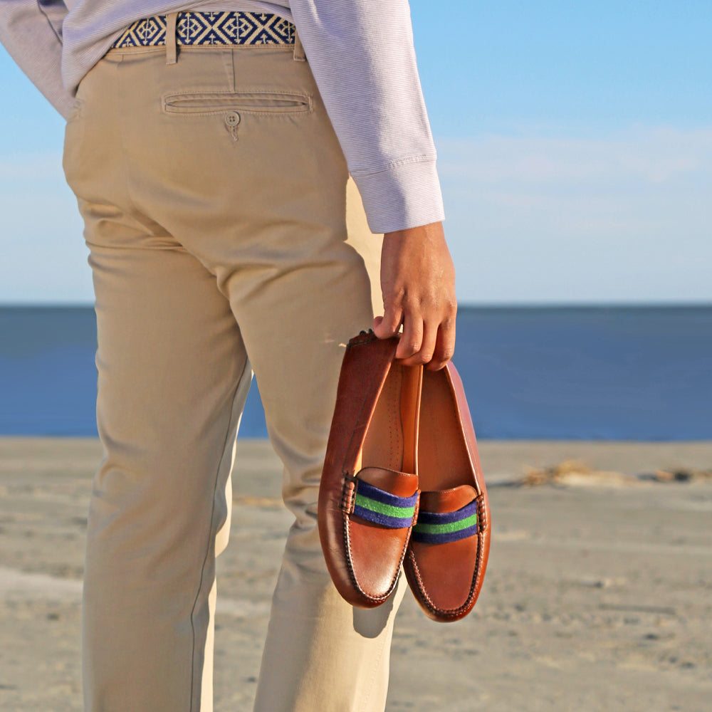 Surcingle Driving Shoes (Dark Navy-Forest) (Chestnut Leather)