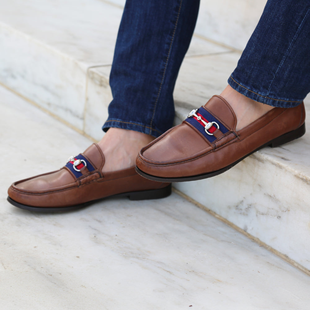 Surcingle Downing Bit Loafers (Dark Navy-Red) (Chestnut Leather
