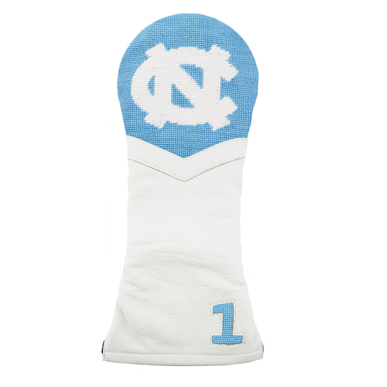 White golf headcover with UNC Logo with light blue background