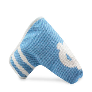 UNC Putter Headcover (Light Blue - White Diagonal Stripes) (White Leather)