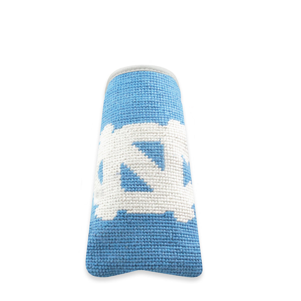 UNC Putter Headcover (Light Blue - White Diagonal Stripes) (White Leather)