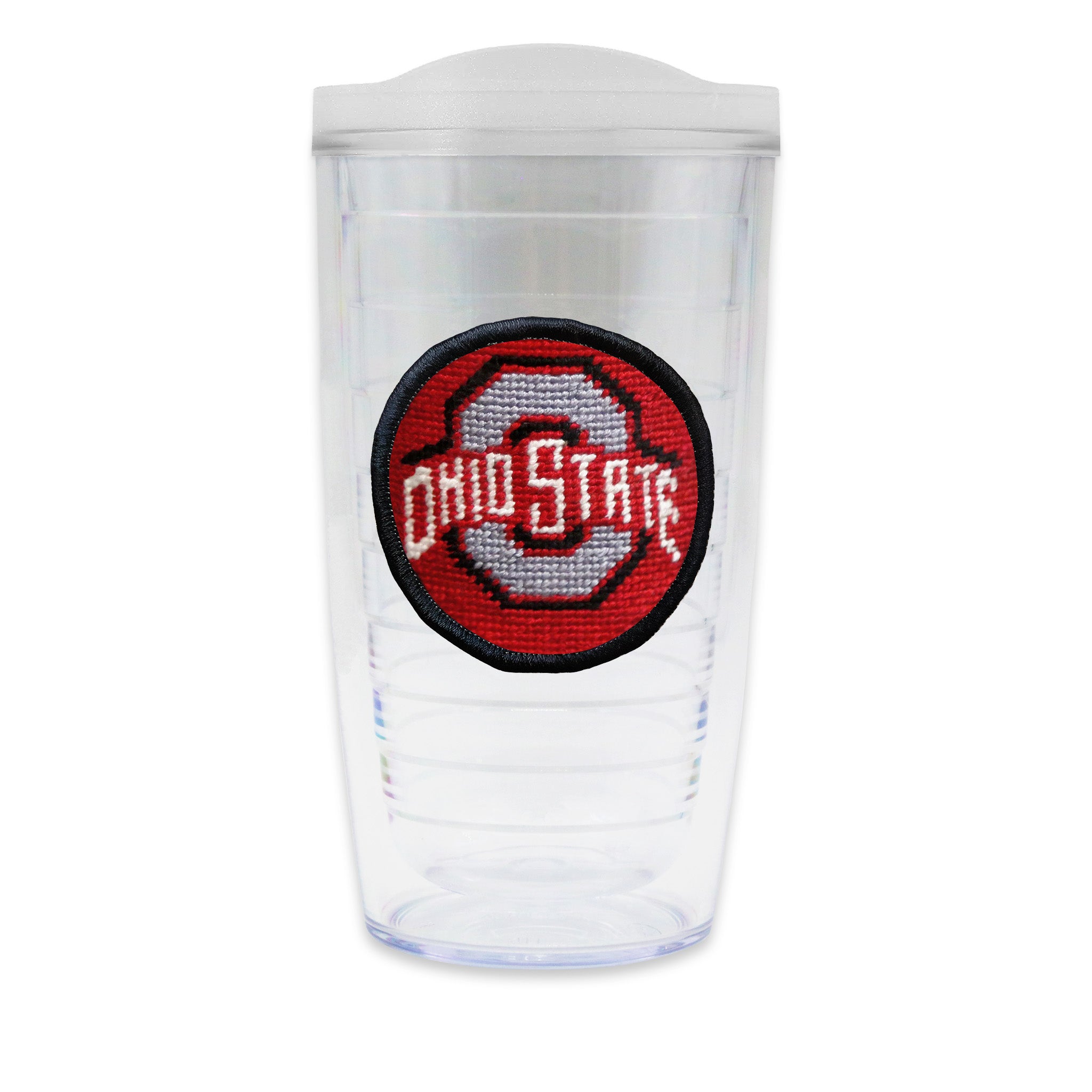 Tervis Tumbler with Ohio State logo needlepoint patch with frosted lid