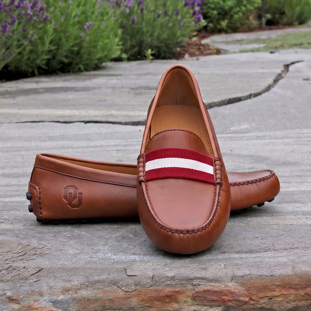 Oklahoma Surcingle Driving Shoes (Garnet-White) (Chestnut Leather - Logo)
