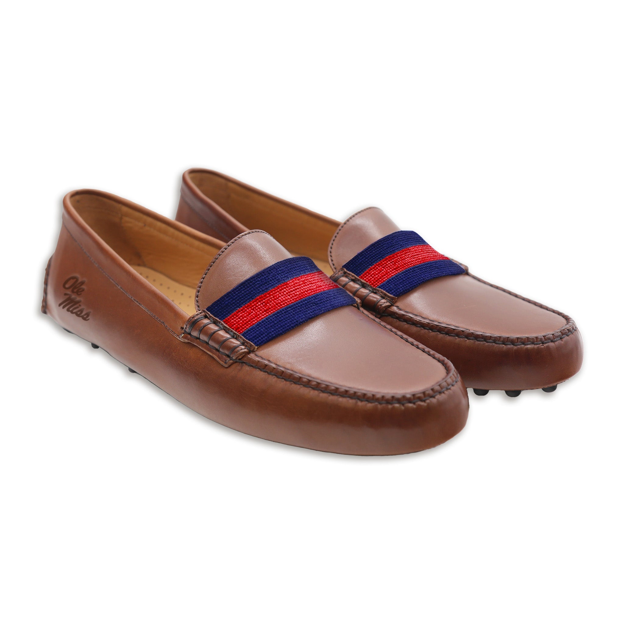 Mississippi Surcingle Driving Shoes (Dark Navy-Red) (Chestnut Leather-Logo)