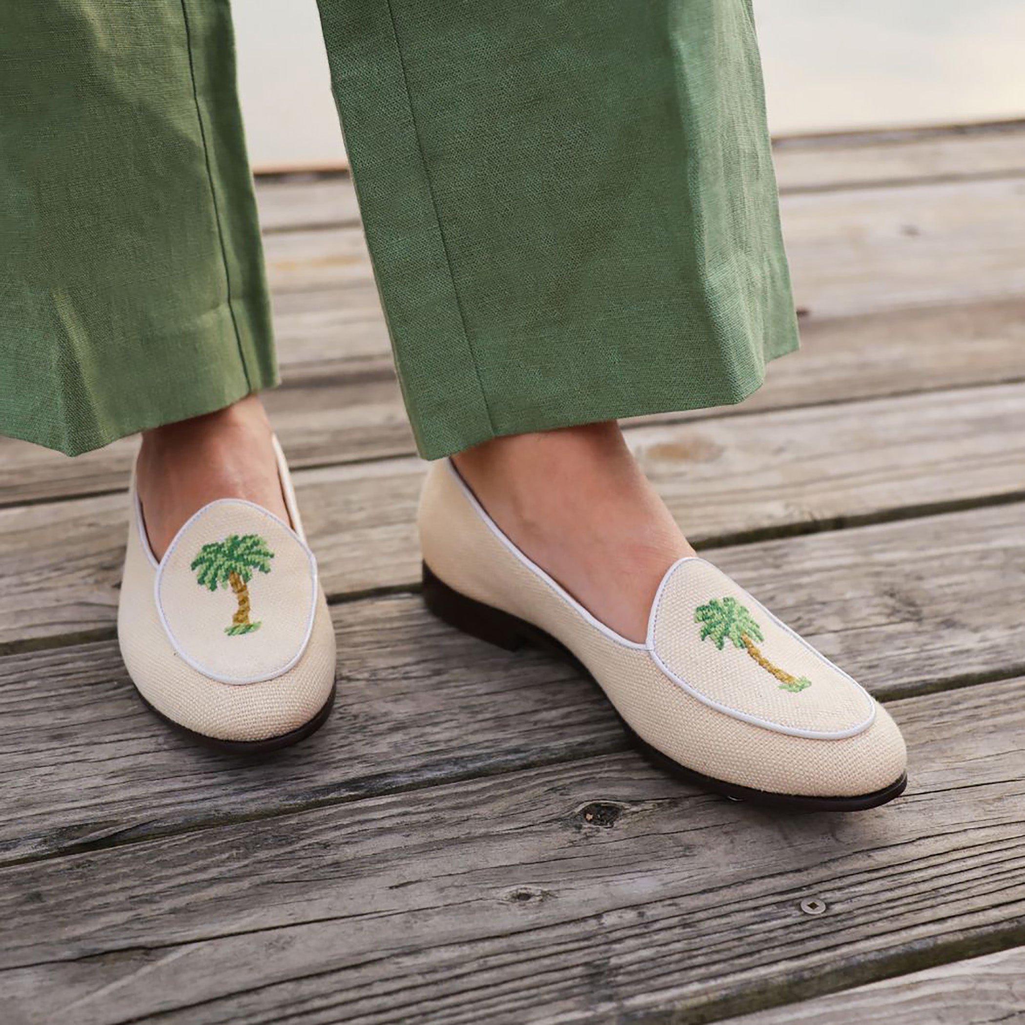 Palm Tree Women's Linen Belgian Loafers (Natural Linen)