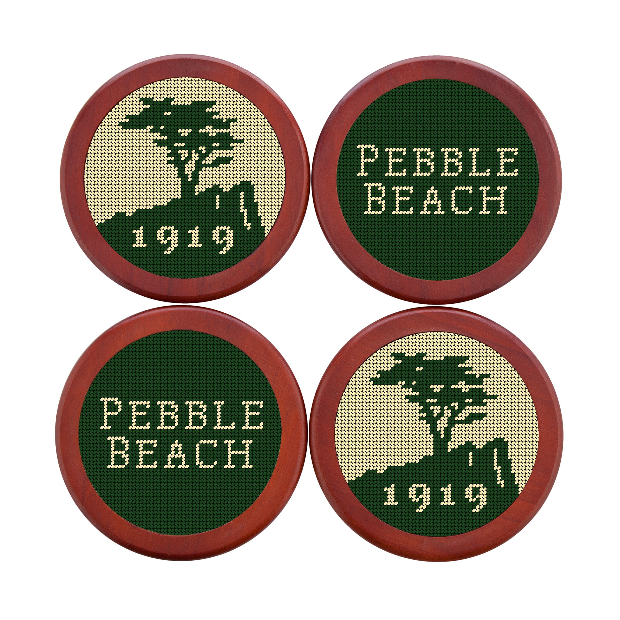 Pebble Beach Big Logo-Stacked Text Coasters (Hunter)