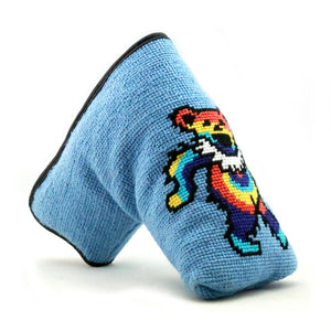 Dancing Bear Tie Dye Putter Headcover (Light Blue) (Black Leather)