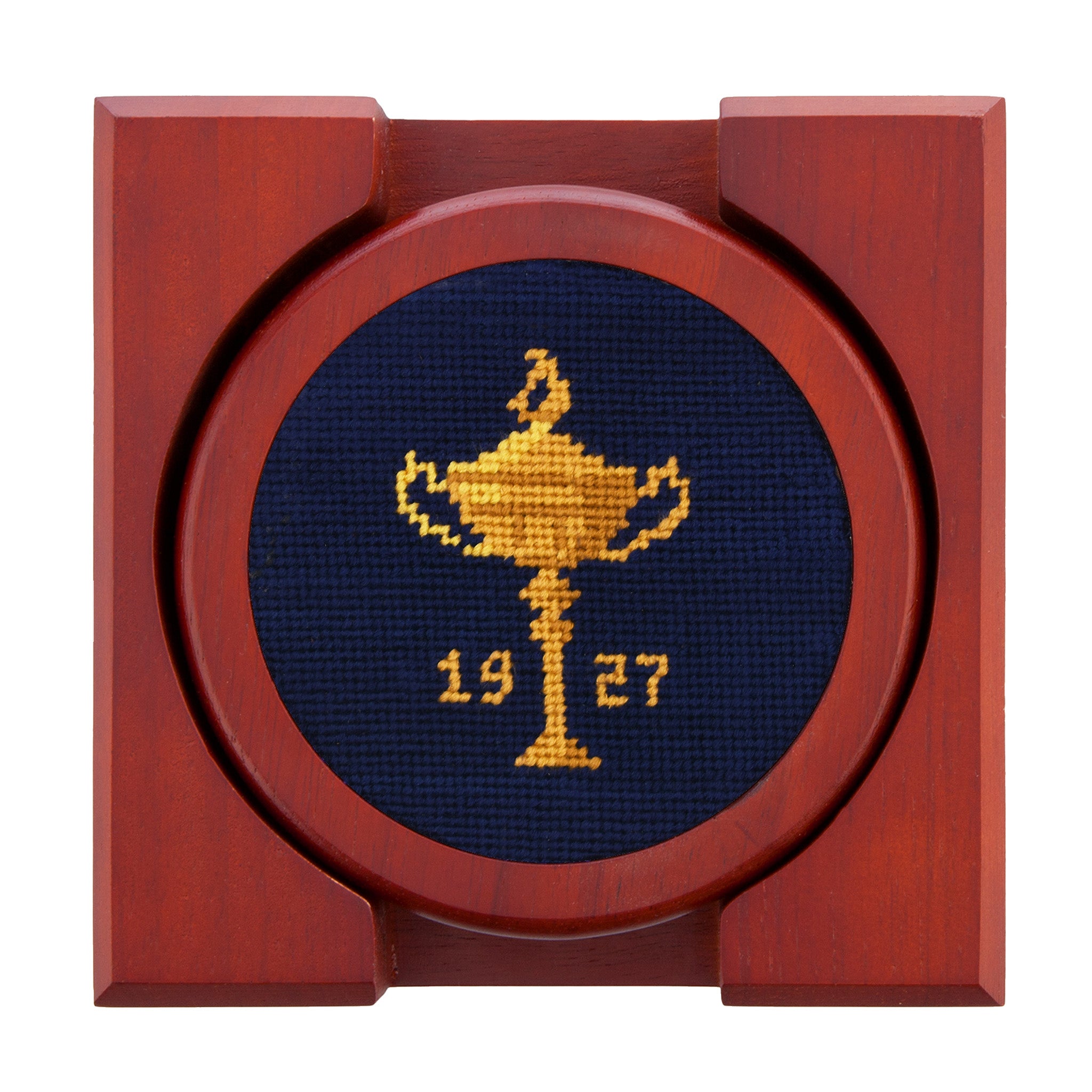 Ryder Cup 1927 Trophy-American Flag-EU Flag Coasters (Dark Navy)