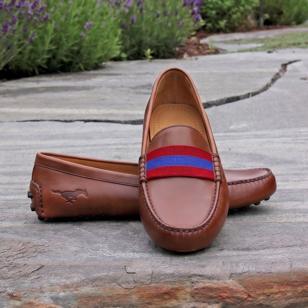 SMU Surcingle Driving Shoes (Red-Royal) (Chestnut Leather-Logo)