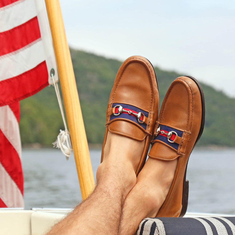 Surcingle Downing Bit Loafers (Dark Navy-Red) (Saddle Leather)