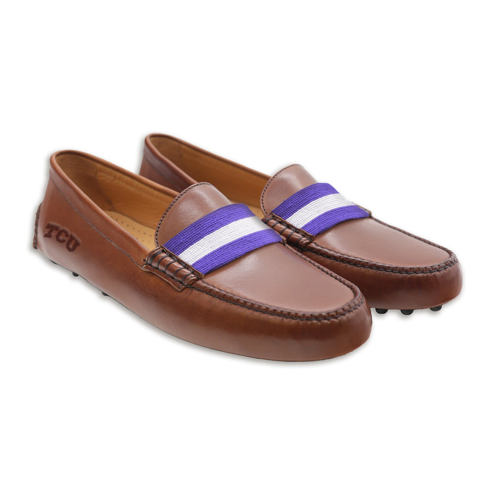 TCU Surcingle Driving Shoes (Purple-White) (Chestnut Leather-Logo)