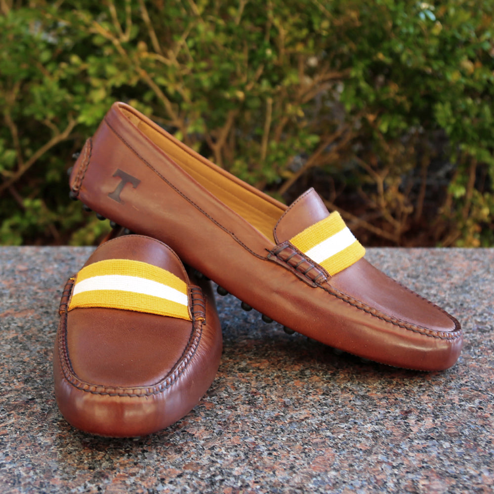 Tennessee Surcingle Driving Shoes (Orange-White) (Chestnut Leather-Logo)