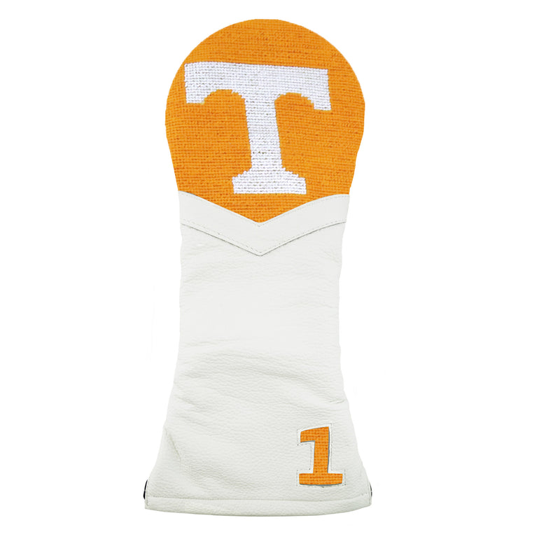 White golf headcover with Tennessee T logo with orange background