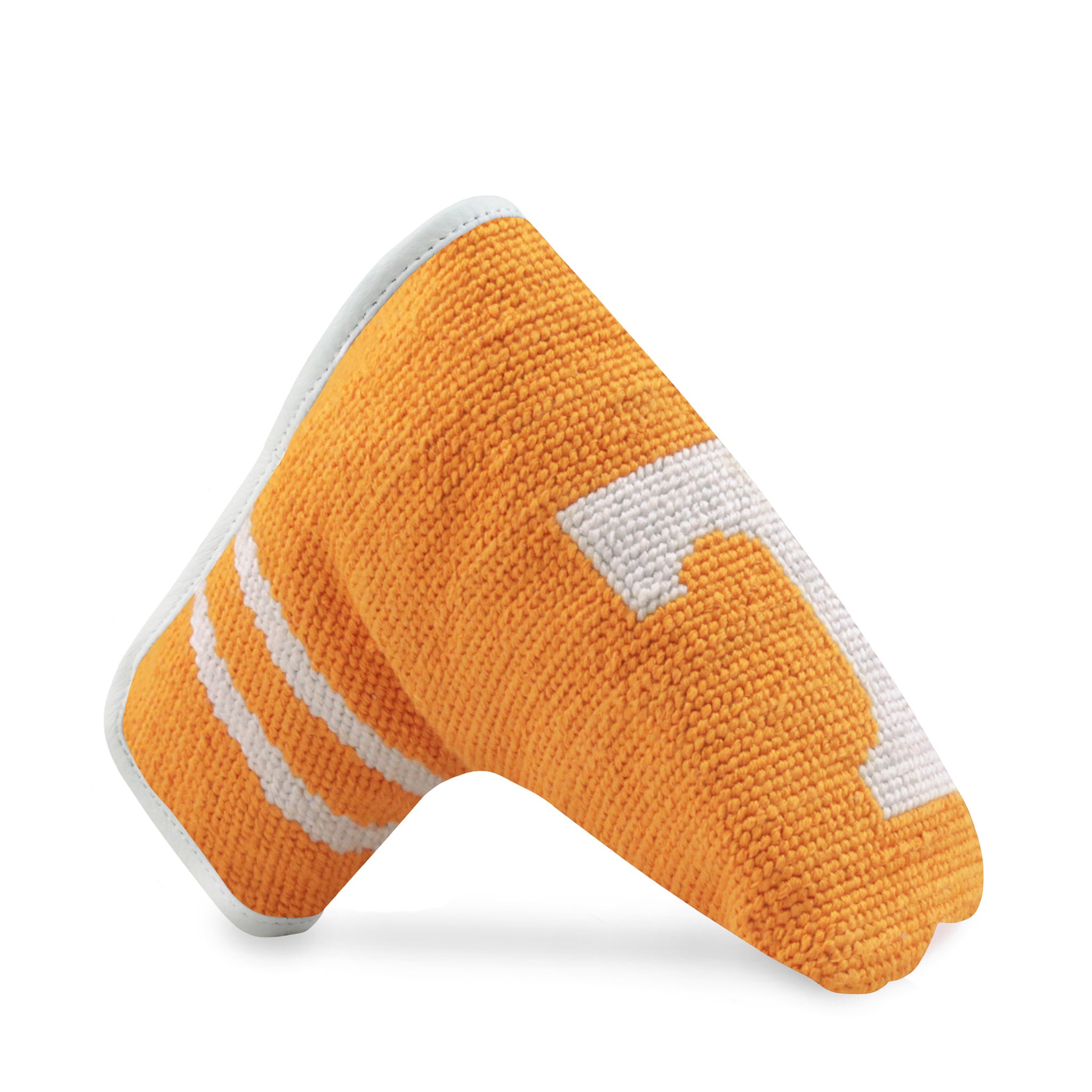 Tennessee Power T Putter Headcover (Orange - White Diagonal Stripes) (White Leather)